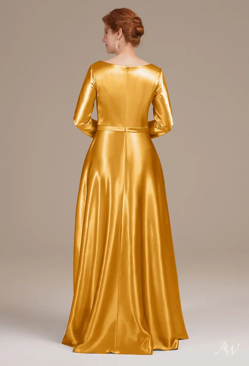 AW Presto Dress, Blue Ashes Crystal Satin Hi Lo V-Neck Mother of the Bride  Dresses | AW.Bridal