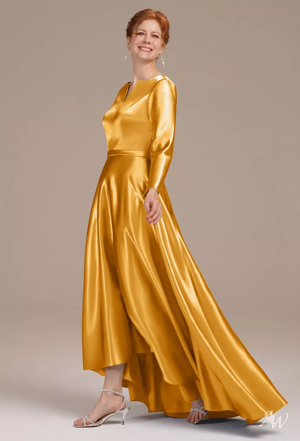 AW Presto Dress, Blue Ashes Crystal Satin Hi Lo V-Neck Mother of the Bride  Dresses | AW.Bridal