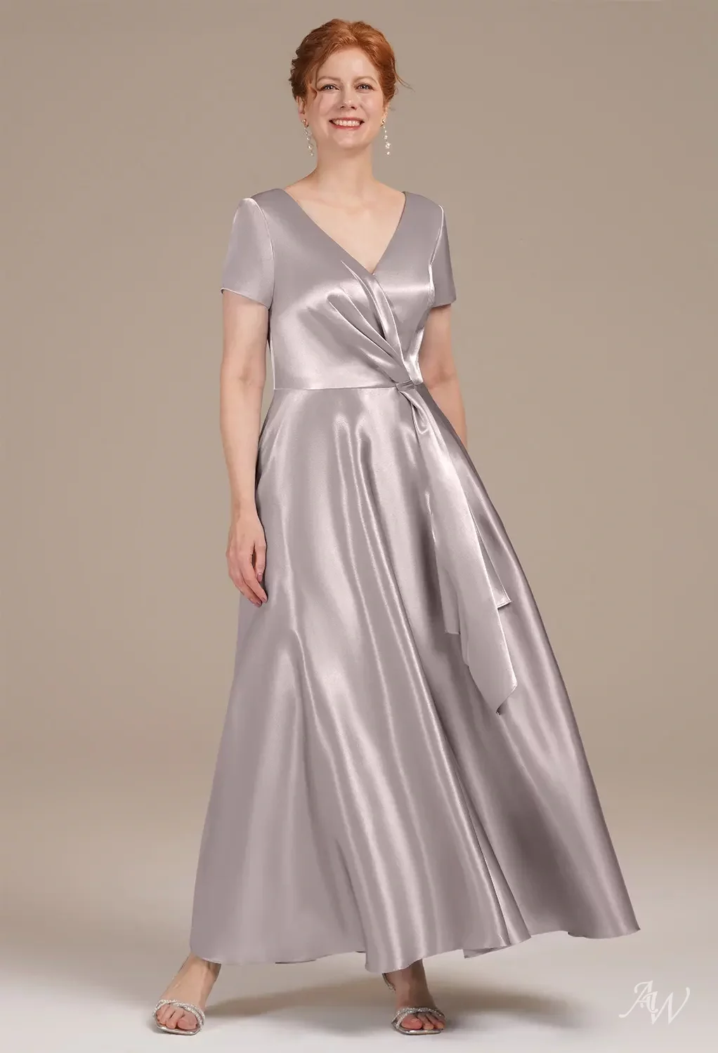 mother of the bride silver grey dresses Grey Beaded Long Sleeve Prom Dresses Tiered Square Neck Maxi Dress Mot –  Viniodress main image 1