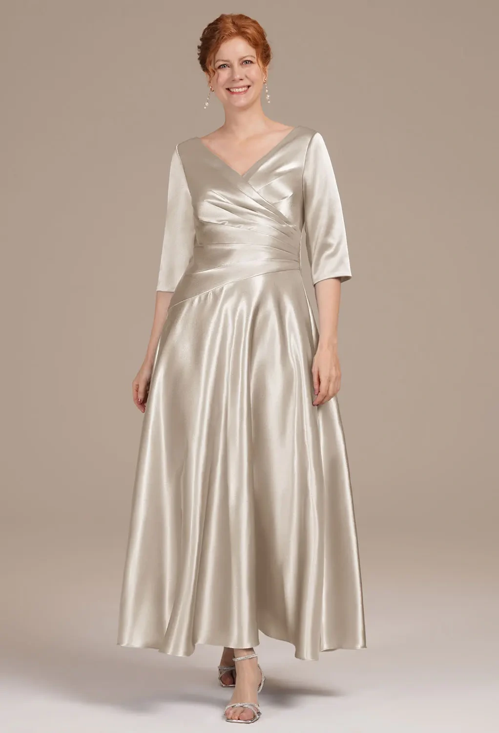 mother of the groom ankle length dresses Dark Navy A-Line Ankle Length Satin Mother of The Bride Dresses