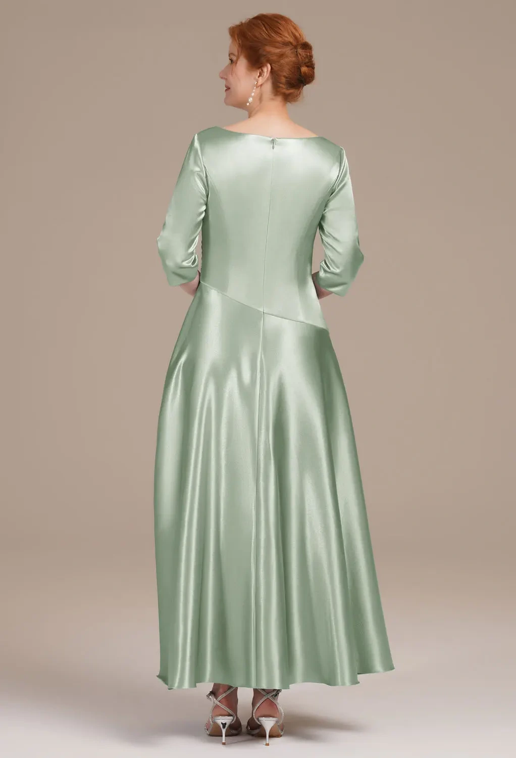 morgana green dress Jovie Charming One Shoulder Tea Length Satin Mother of the Bride Dresses, Dusty Blue main image 1