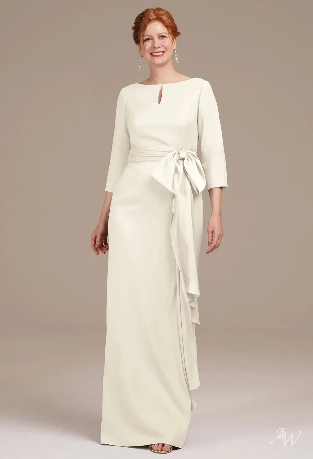 AW Jeanette Dress, Sage Green Satin Charmeuse Floor Length Bateau ...