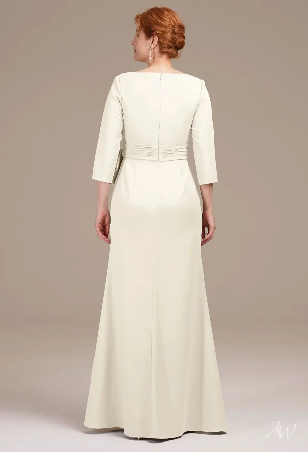 AW Jeanette Dress, Sage Green Satin Charmeuse Floor Length Bateau ...