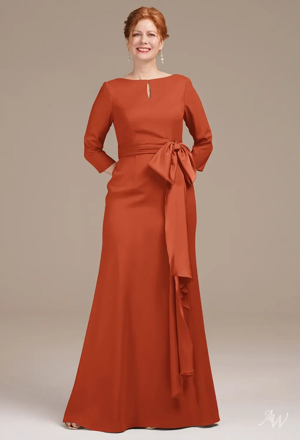 orange mother of the bride dresses Burnt Plus Size A Line Chiffon V Neck Ruffle Sleeves Appliques Waist High Low Mother Of The Bride Dresses 3/4 Sleeves Floor Length chiffon dress Orange Mother Of The Bride