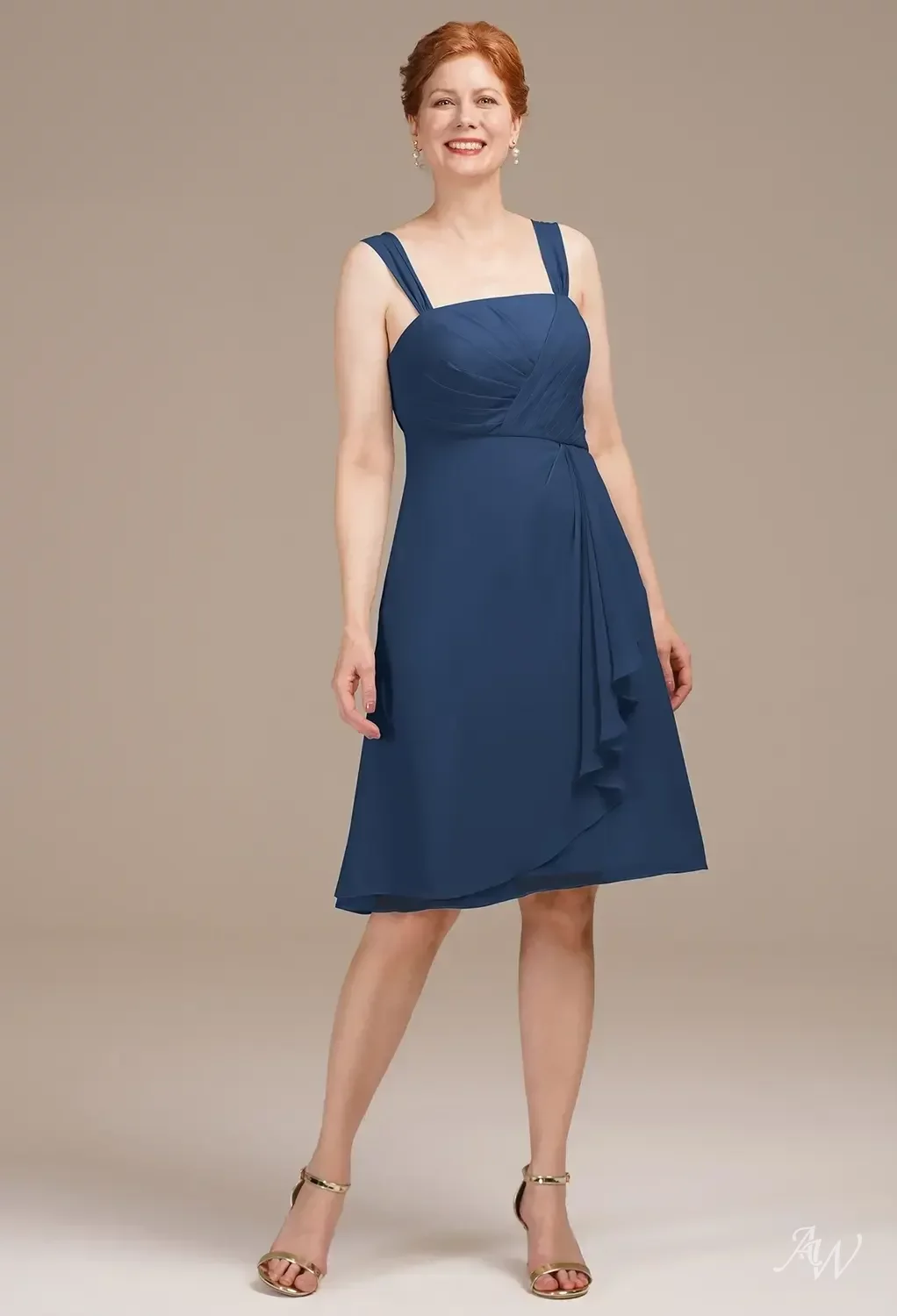 navy mother of the bride dress knee length Navy Blue Mother Of The Bride Dresses Tea Length 3/4 Sleeves Mother Of The Bride Dress with 3D Flowers