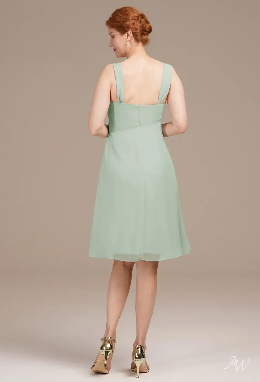 AW.Bridal A-line Square Neckline Knee Length Long Sleeves Mother of the Bride Dresses Dress Sage Green Size 8