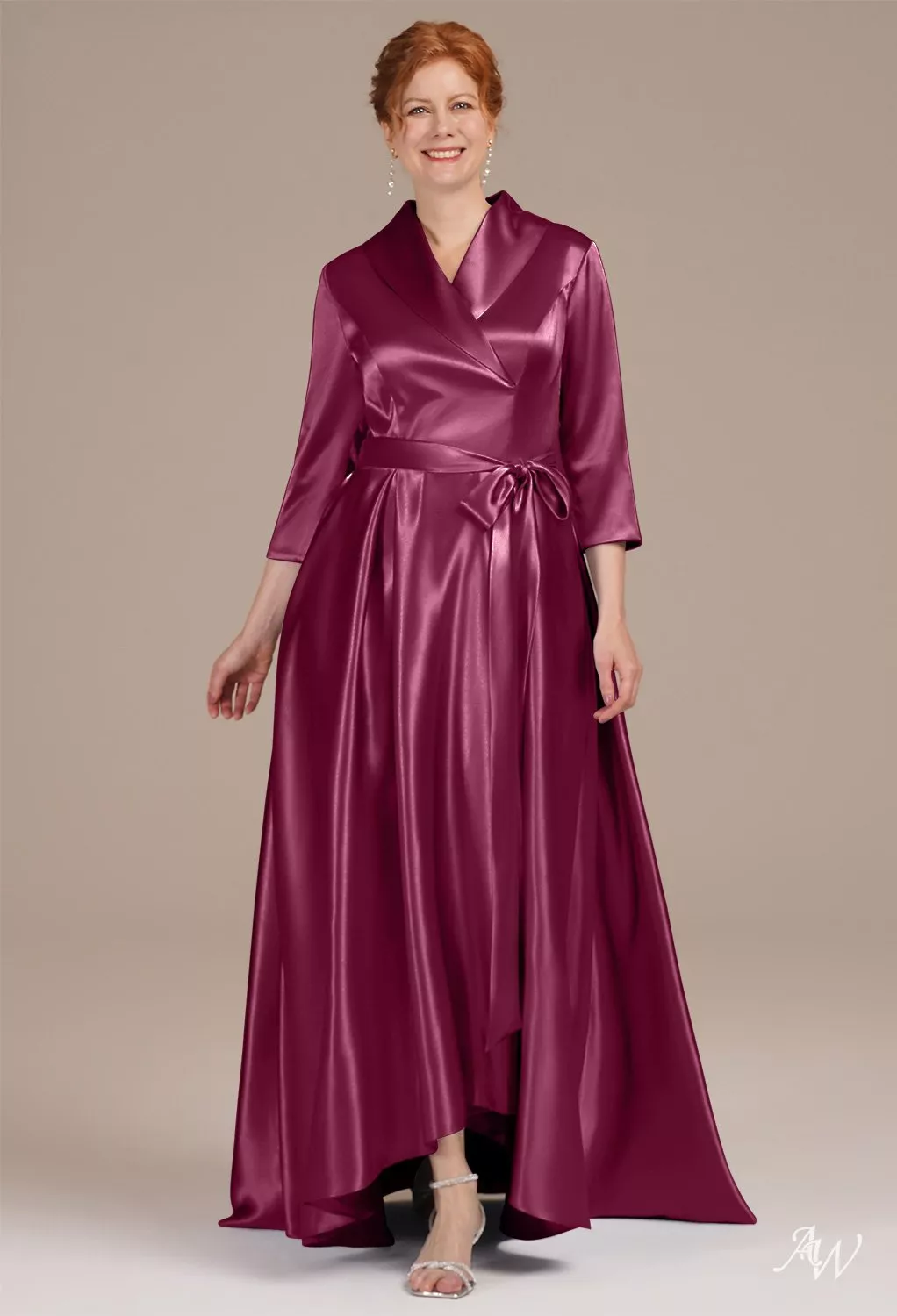 satin burgundy wrap dress Long Sleeve Satin Wrap Dress Plus Size main image 0
