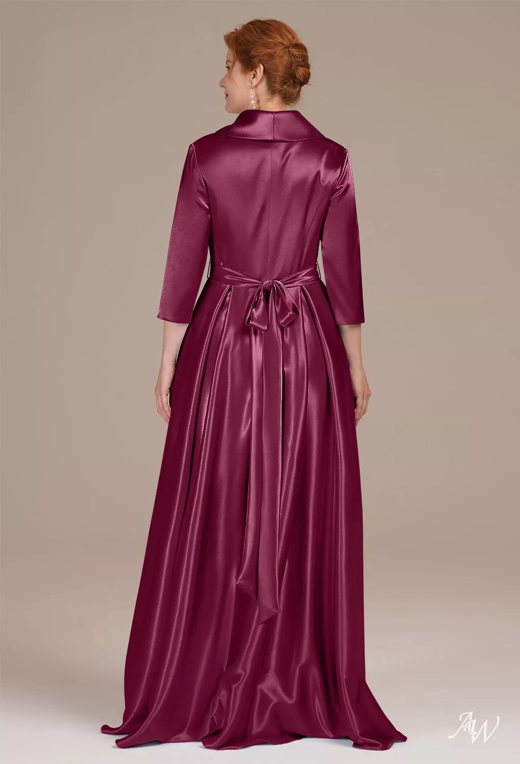 AW Silvia Dress, Blue Ashes Crystal Satin Hi Lo V-Neck Mother of the Bride  Dresses | AW.Bridal