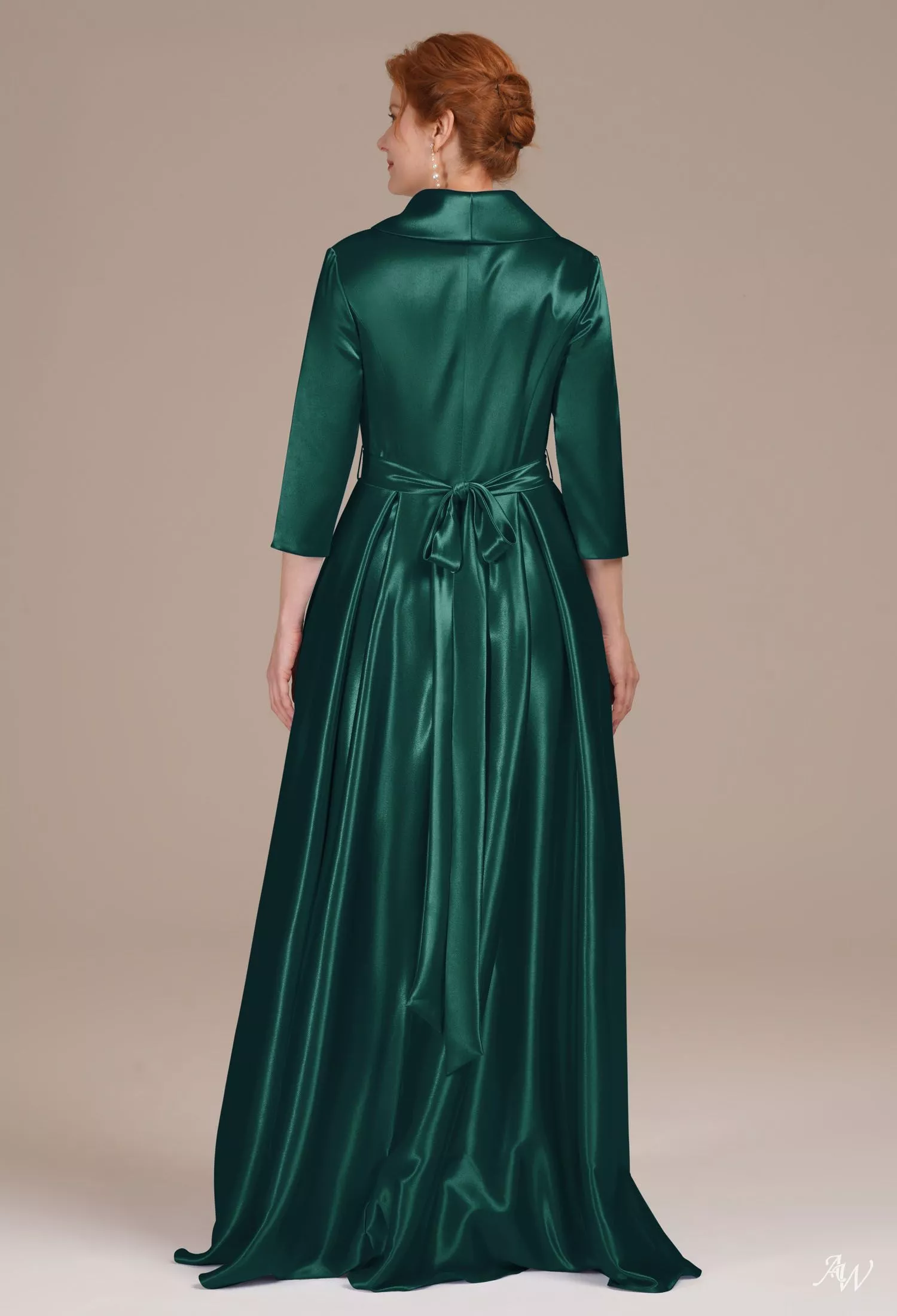 AW Silvia Dress, Blue Ashes Crystal Satin Hi Lo V-Neck Mother of the Bride  Dresses | AW.Bridal