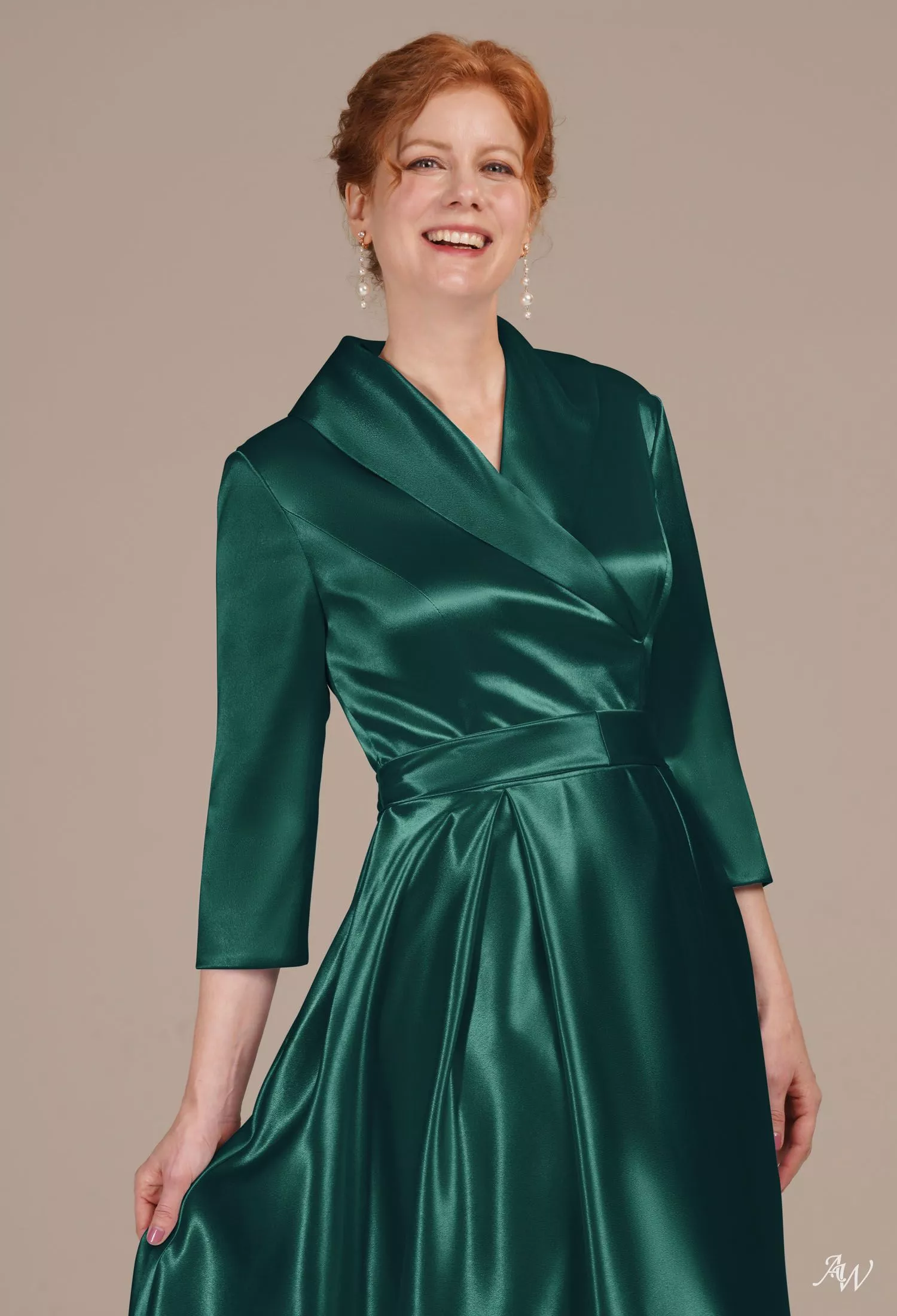 AW Silvia Dress, Blue Ashes Crystal Satin Hi Lo V-Neck Mother of the Bride  Dresses | AW.Bridal