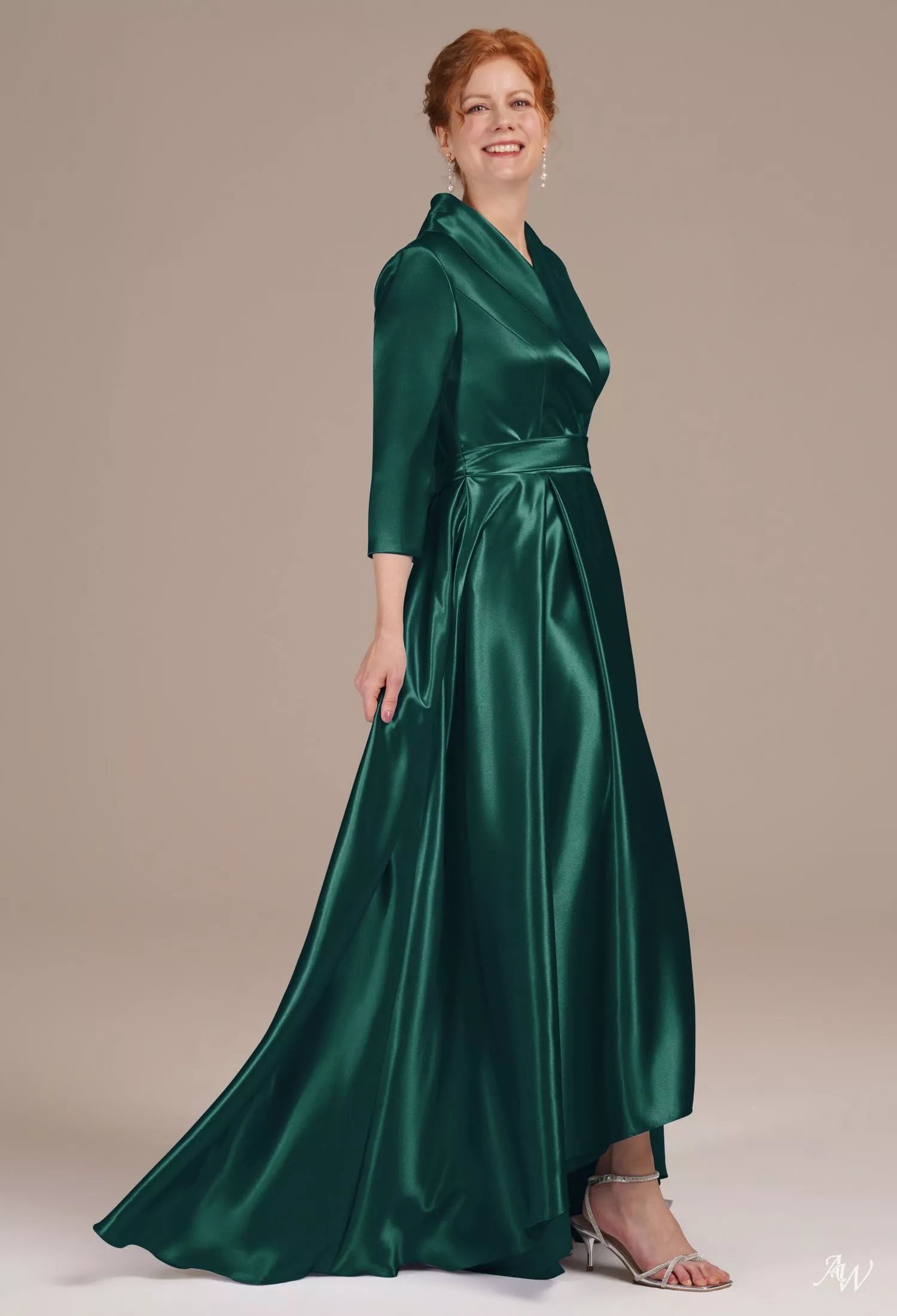 AW Silvia Crystal Satin Hunter Green Mother of the Bride Dresses | AW.Bridal