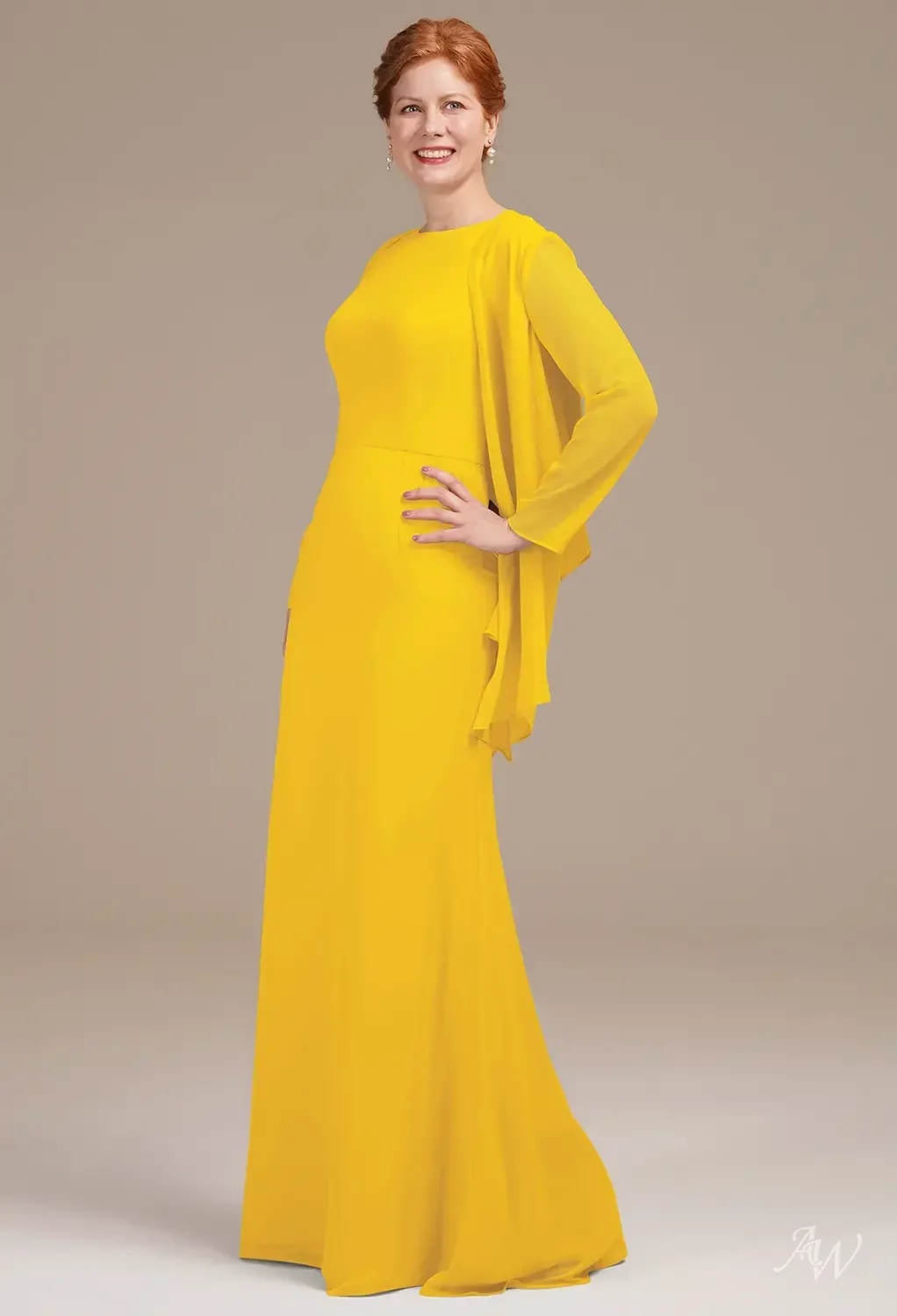 AW.Bridal Mermaid Bateau Neckline Floor Length Sleeveless Mother of the Bride Dresses Dress Mustard Yellow Size 18