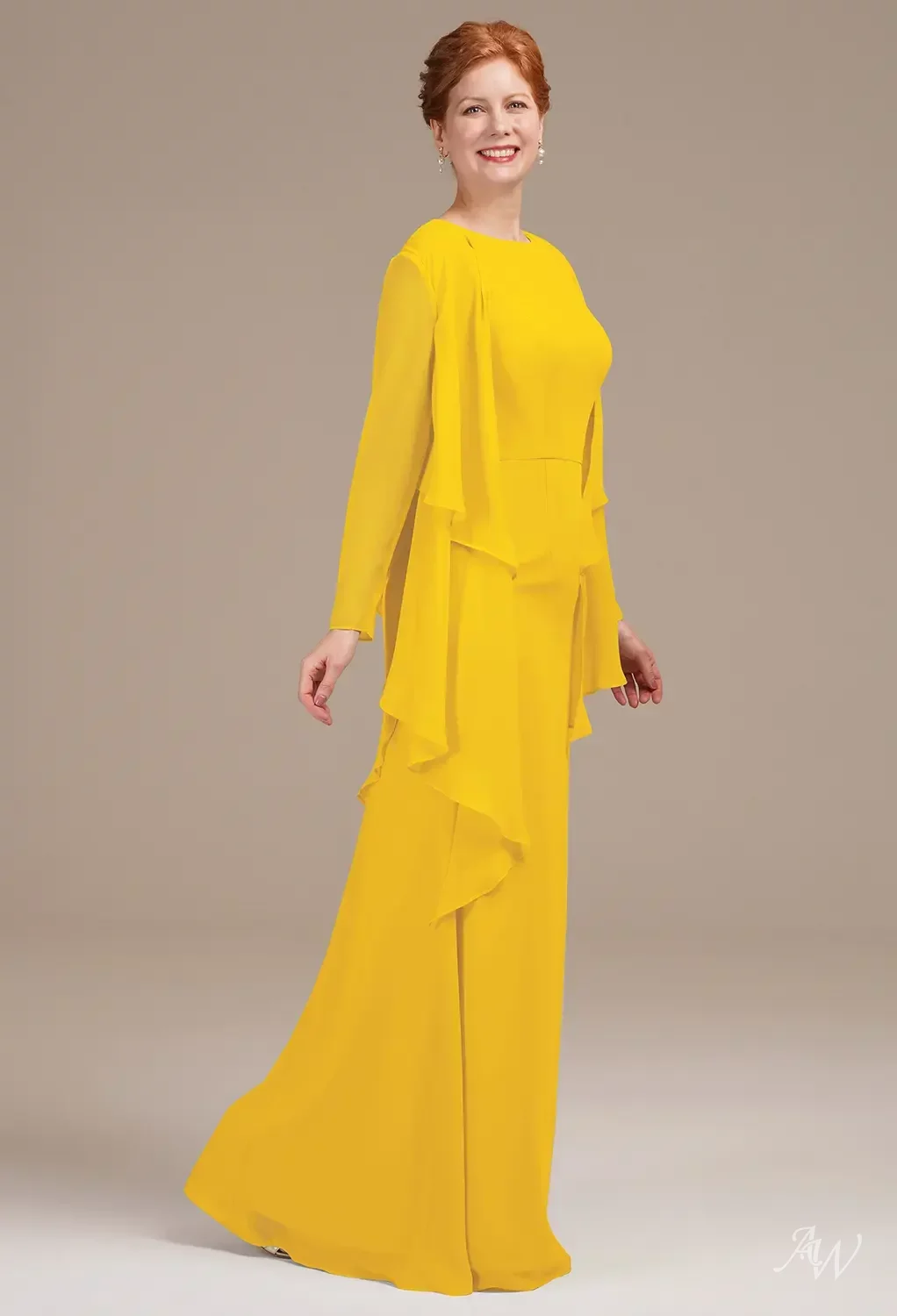 AW.Bridal Mermaid Bateau Neckline Floor Length Sleeveless Mother of The Bride Dresses Dress Mustard Yellow Size 18