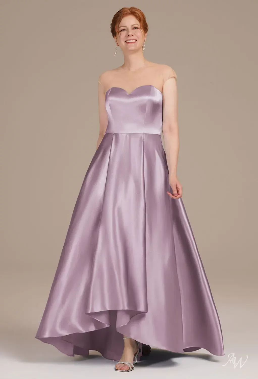 AW Theodosia Dress, Champagne Crystal Satin Hi Lo Bateau Neckline Mother of the  Bride Dresses | AW.Bridal