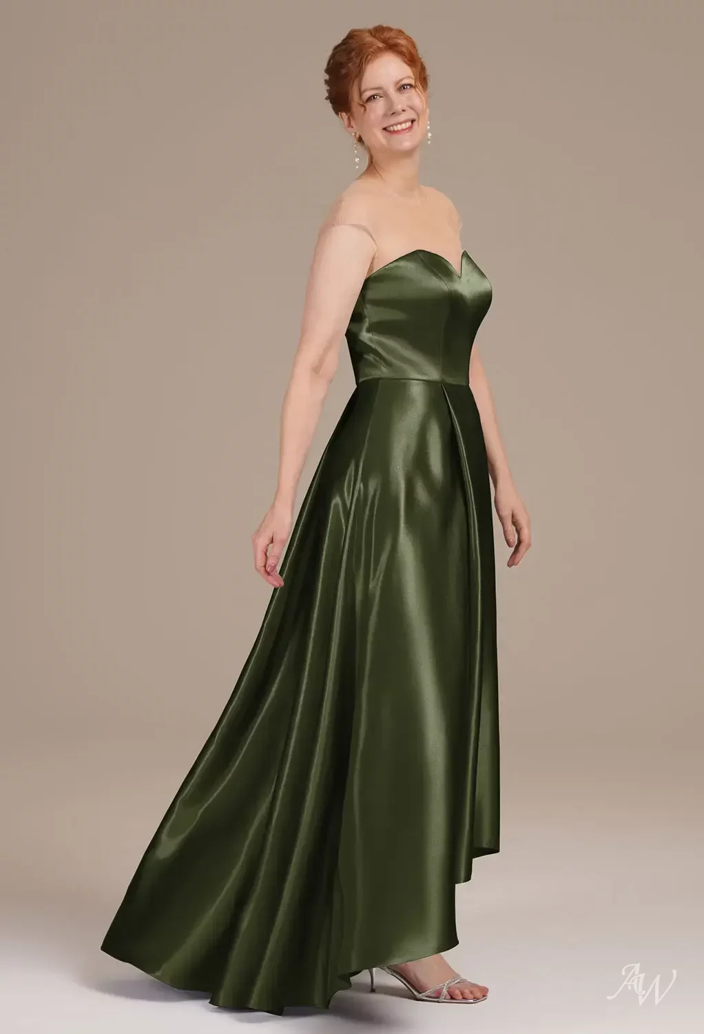 apple green color dress the Hong Kong AW.Bridal A-line Bateau Neckline Hi