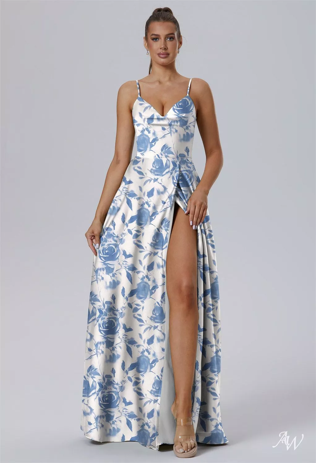 fantasy bridal bridesmaid dresses AW.Bridal A-line V-Neck Floor Length Sleeveless Satin Ruching Split Floral Floral Dress Oceanic Rose Size 8 Color:Dusty Purple sweetheart neckline wedding dress 2025BFCM14UNDER50 How to prepare your
