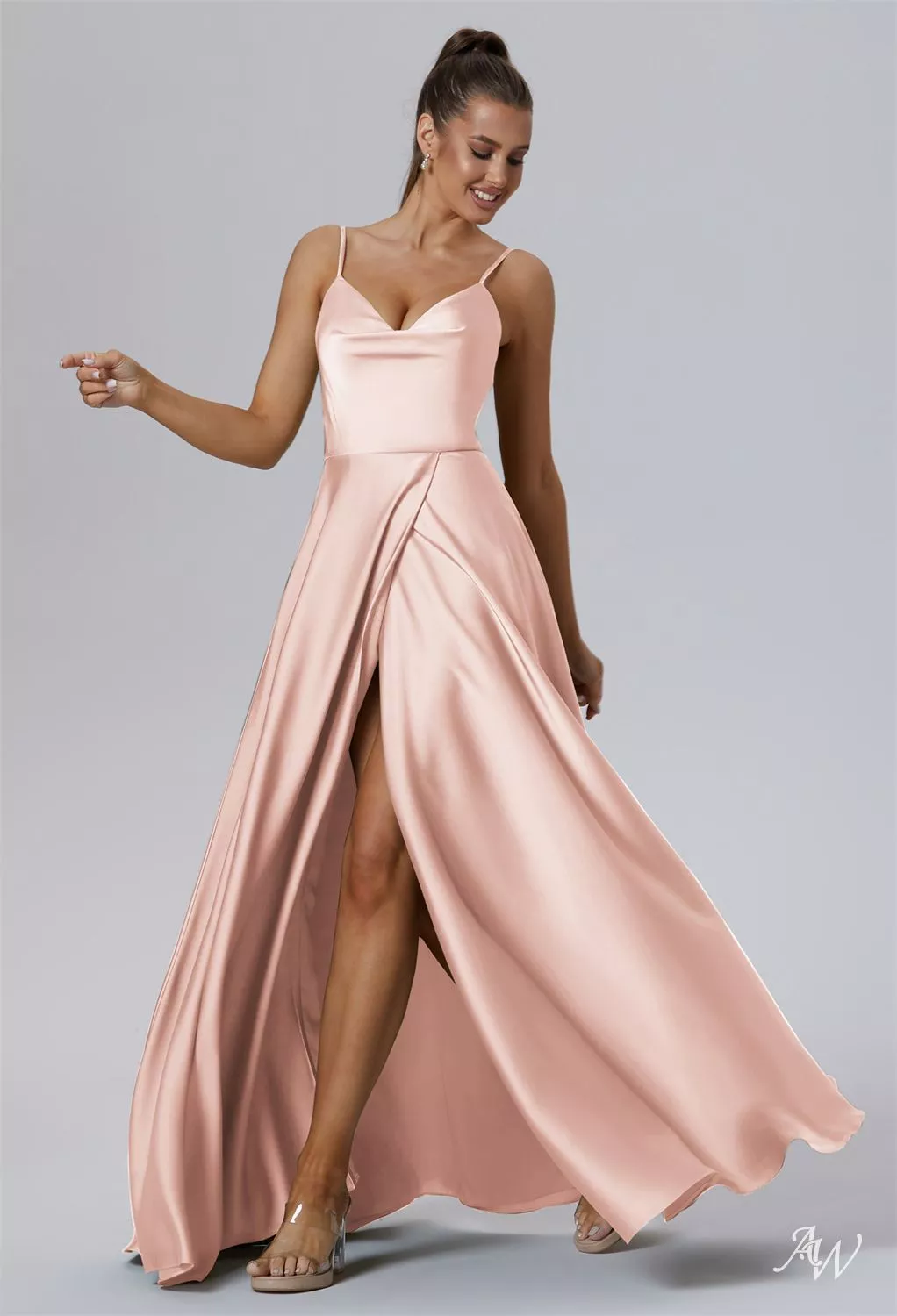 pink a line bridesmaid dress Stacees Puce Pink A-line Chiffon Bridesmaid Dress with Cold-Shoulder Sleeves