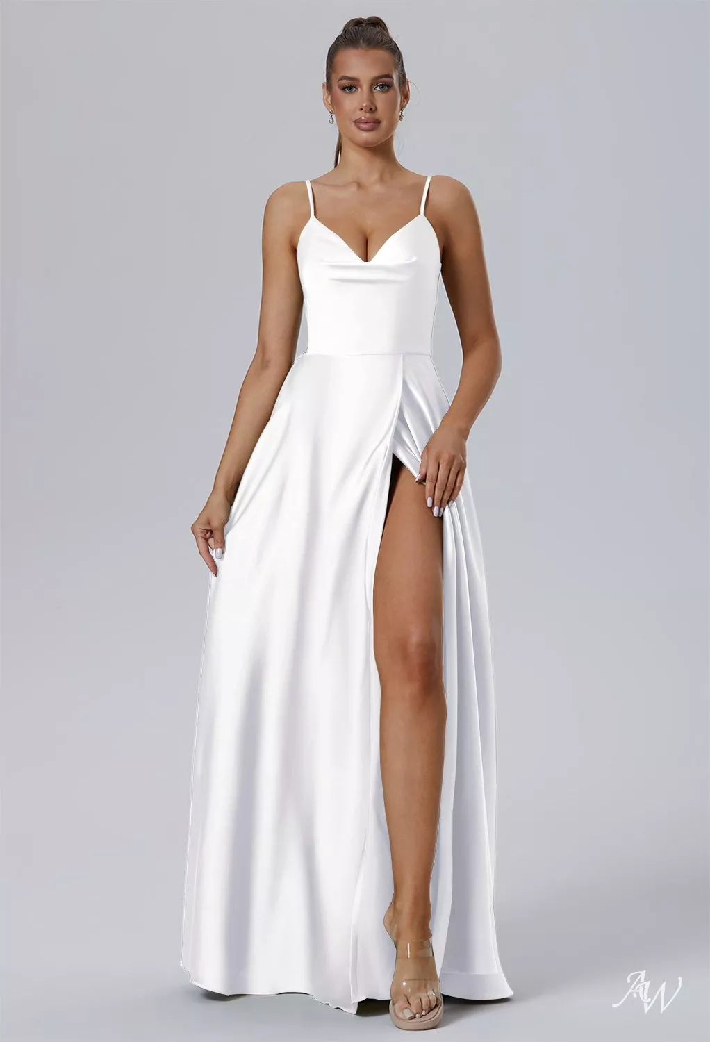 white runway bridesmaid dresses White Strapless Slit Sheath Floor Length Bridesmaid Dresses