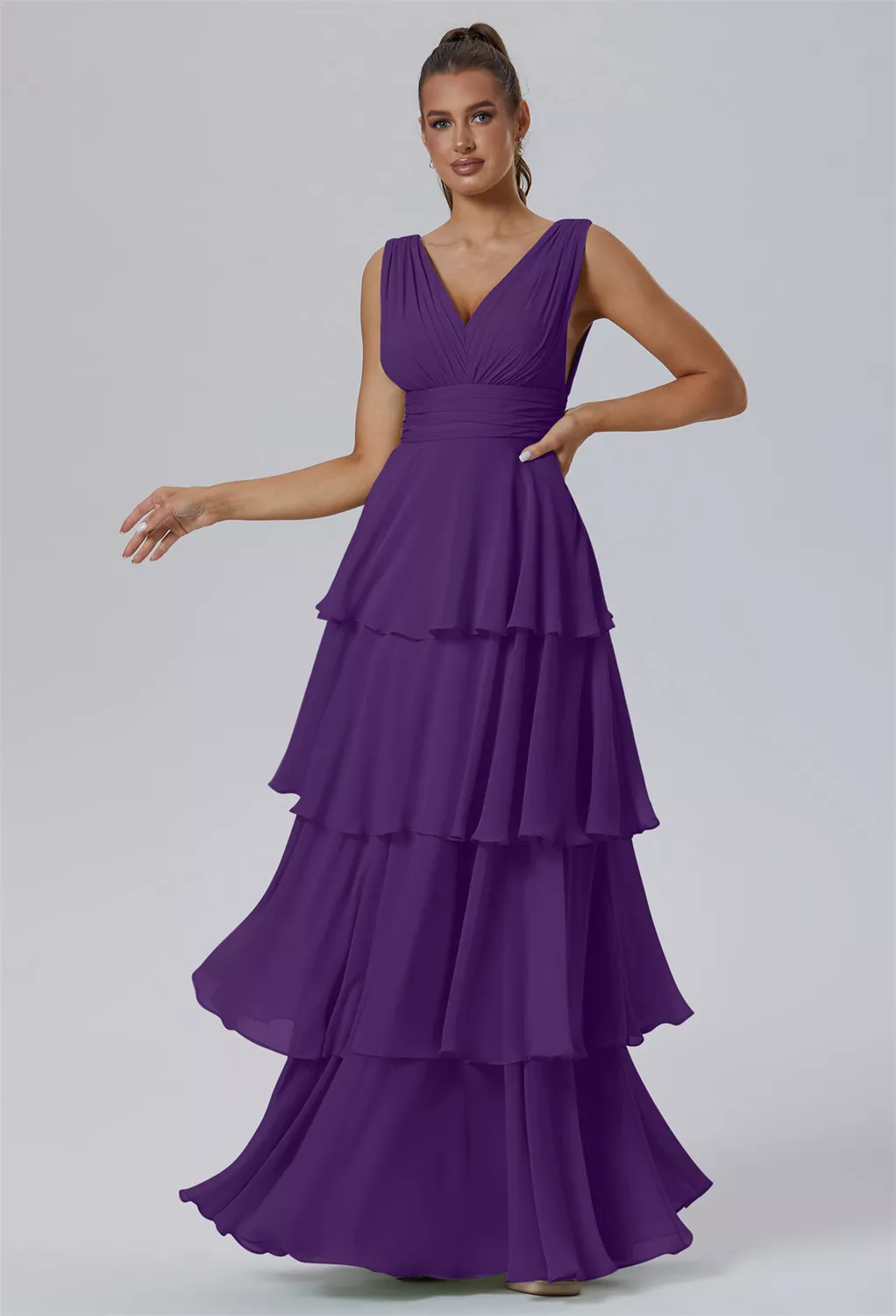 regency purple bridesmaid dress Regency Purple Prom Dresses Elegant V-Neck A Line Slit Stretch Satin Long Prom Dress