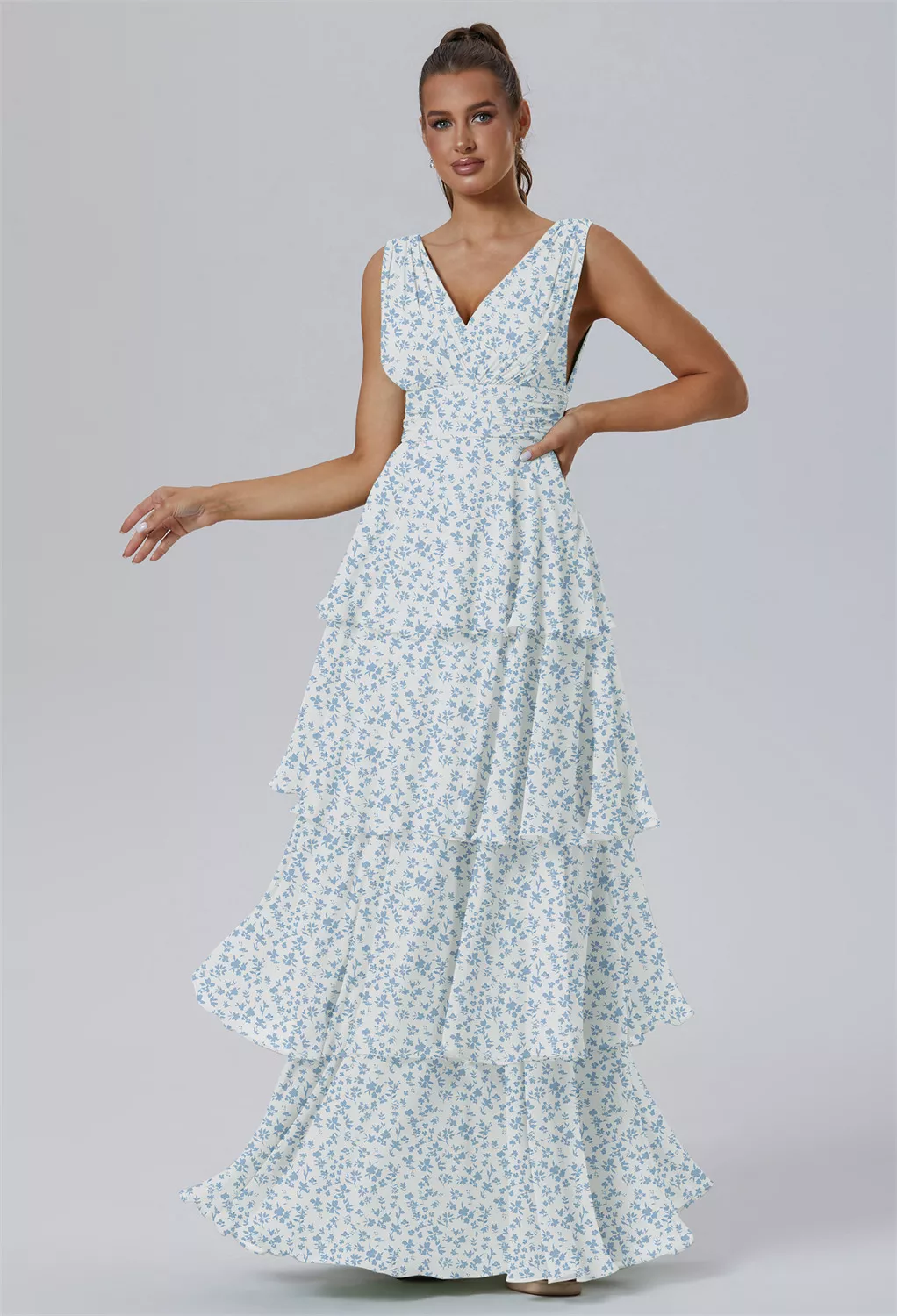 sky blue floral bridesmaid dress Azazie Clarice