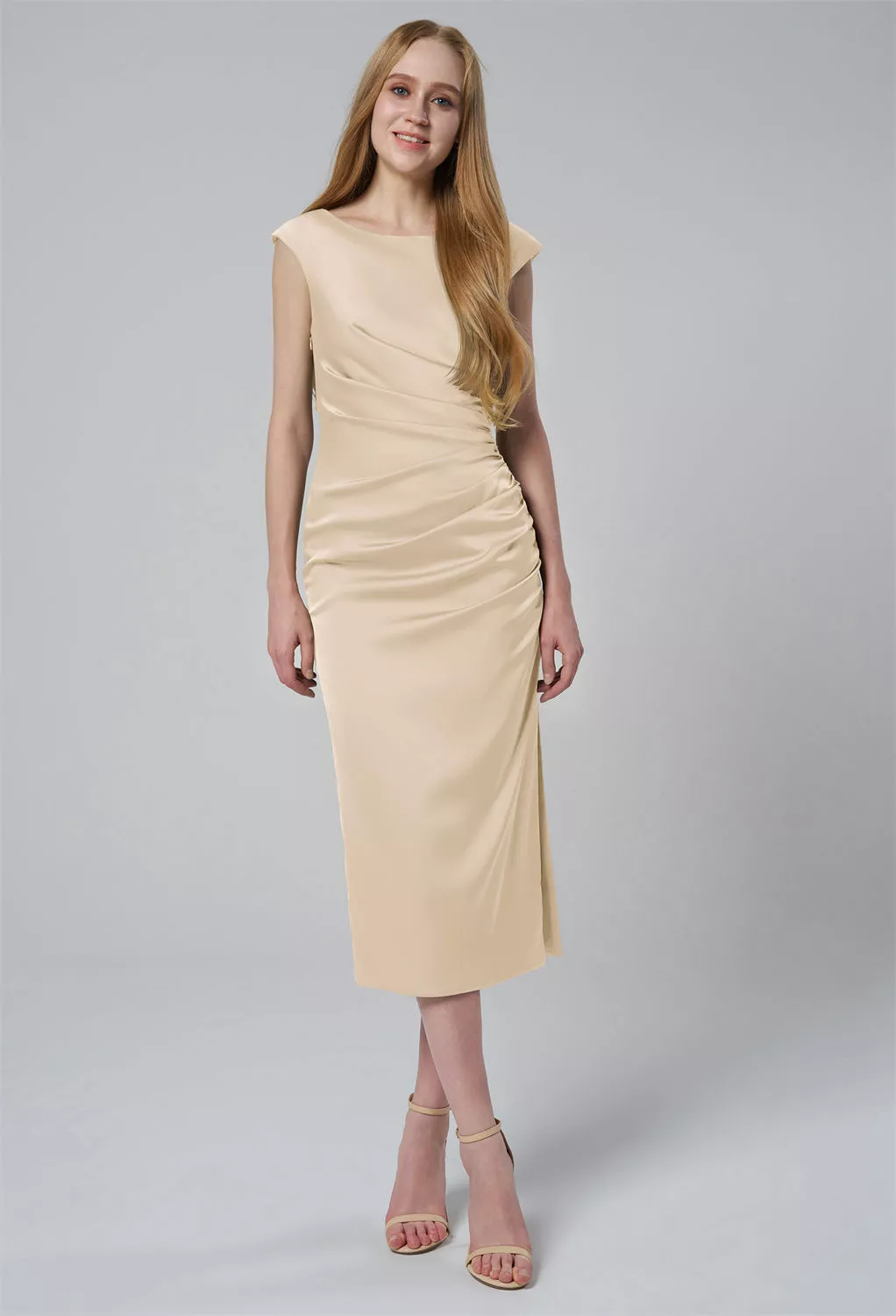 champagne short dresses bridesmaid Champagne, Nude Page 2 Rush26 Cute Bridal Shower Dresses Color:ParisBlue (LightBlue) neckline adds sophistication and