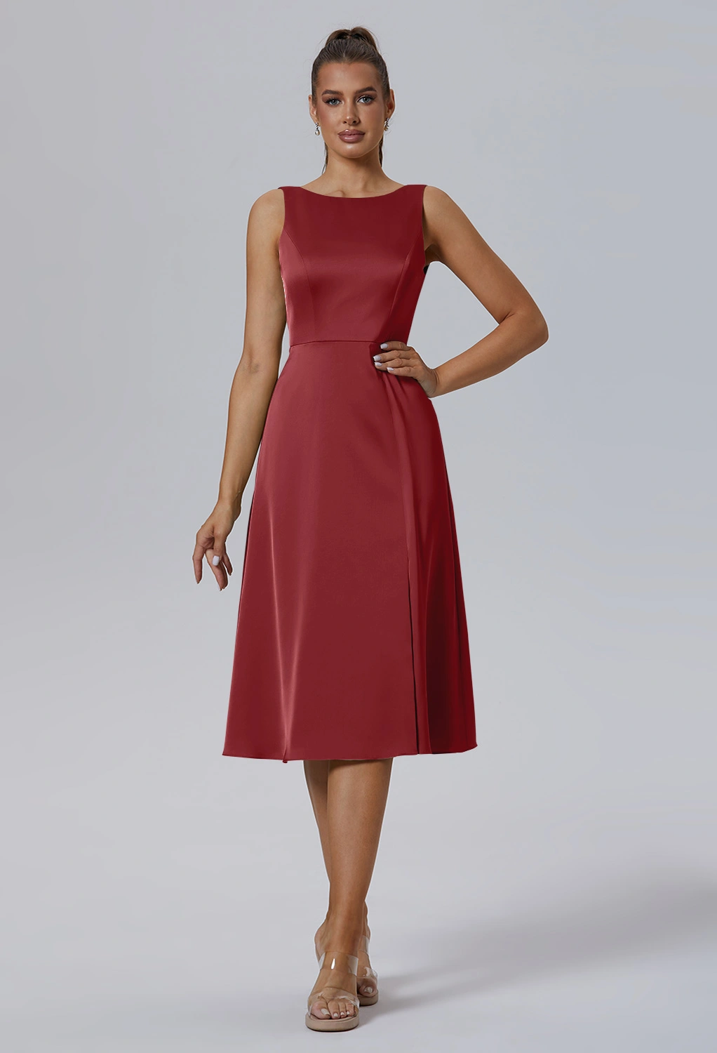 black v neck bodycon midi dress Off Shoulder Burgundy Mermaid Long Cheap Custom Satin Bridesmaid Dress –  MarryLover main image 0