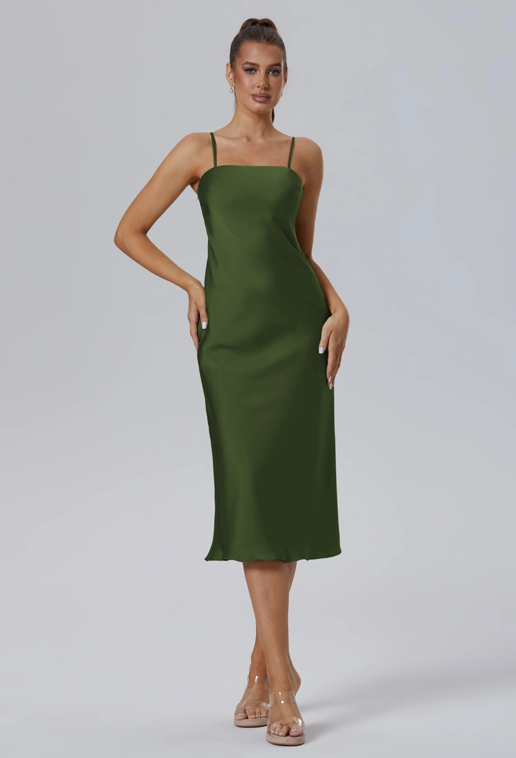 green ruched midi dress Dark Green Ruched Off-The-Shoulder Midi Dress