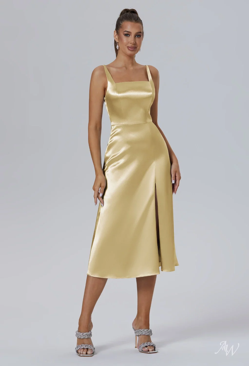 bodycon dresses for women plus size Cutout Midi Dress Black / 4X round neck cute party dresses Bridesmaid Dresses Satin Bronze Viscose Colors:Sage Green 626