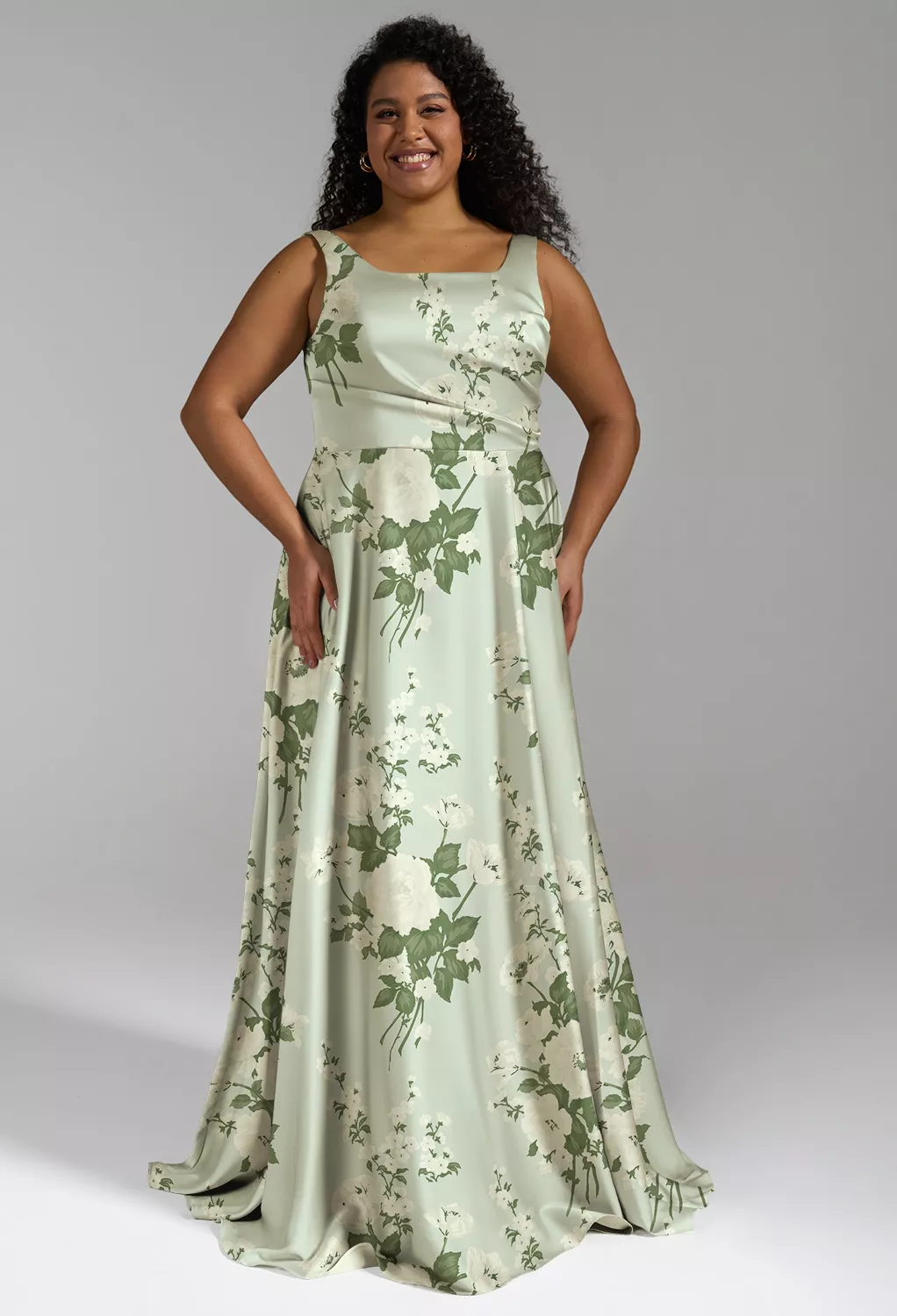 green floral bridesmaid dresses plus size Ever-Pretty Inclusive Plus Size Off the Shoulder Chiffon Bridesmaid Dress with Thigh Split main image 0