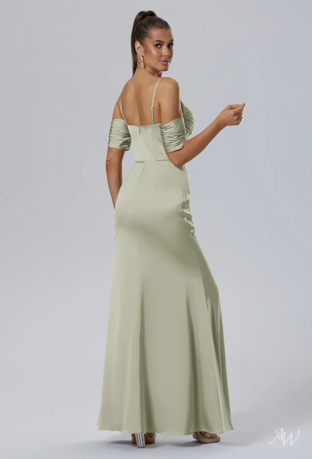 AW Seraphina Convertibile Dress, Ivory Satin Charmeuse Floor Length V-Neck Bridesmaid  Dresses | AW.Bridal