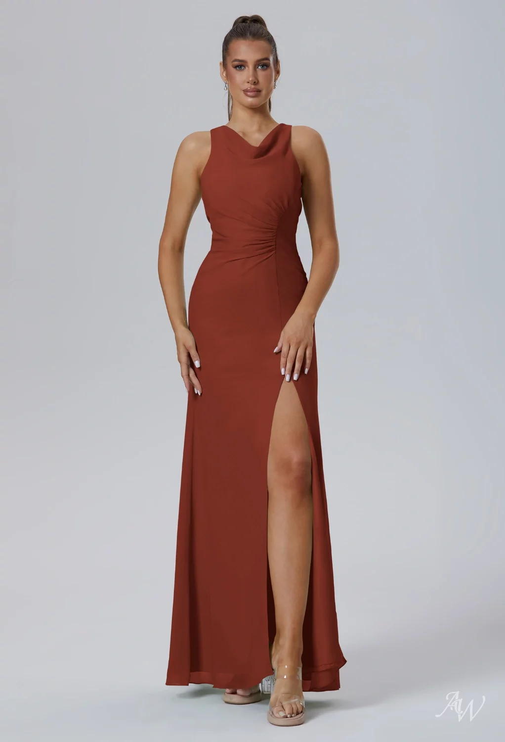 rust dress formal V-Neck Rust Orange Velvet Long Bridesmaid Dress – FancyVestido main image 0