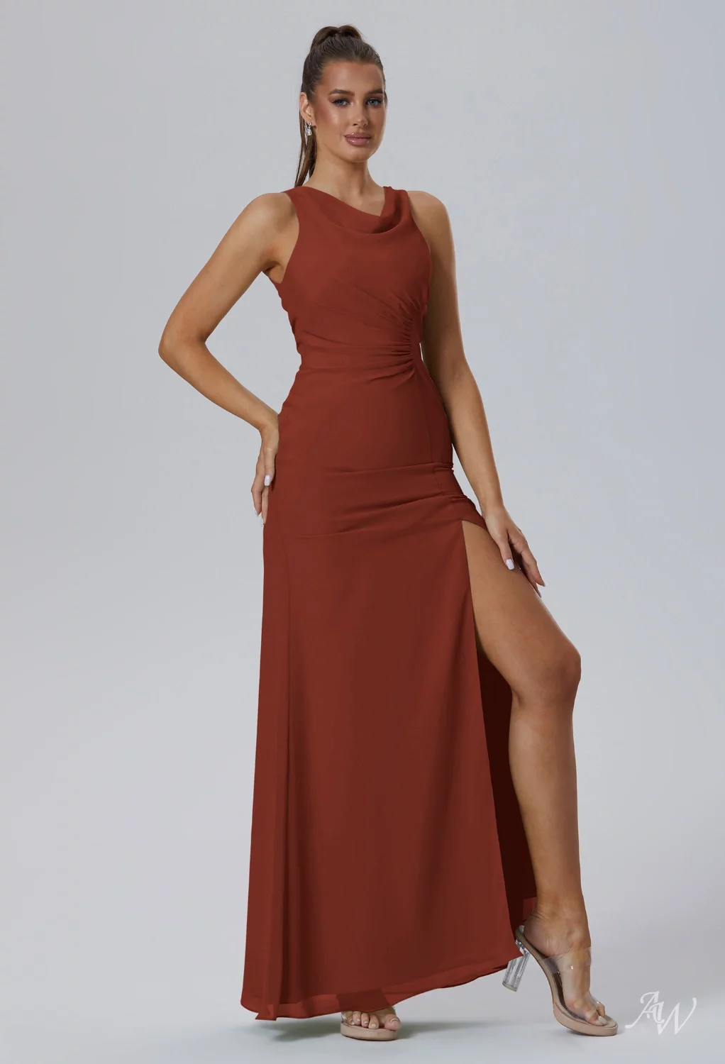 rust cocktail dress Rust Ribbed Knit Bodice Maxi Dress - Short Sleeve Dresses