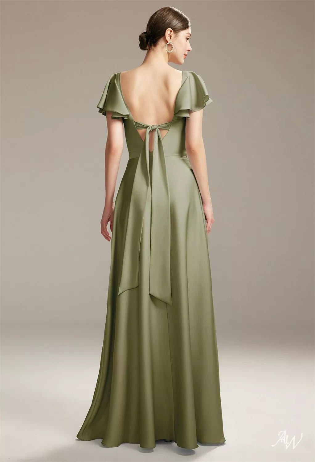 AW.Bridal A-line Sweetheart Neckline Floor Length Short Sleeves Satin Long Bridesmaid Dresses Dress Fennel Seed Size 16