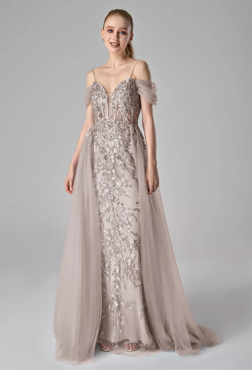 dusk evening dresses Sheath Cowl Neck Satin Bridesmaid Dress With Slit in Dusk main image 0