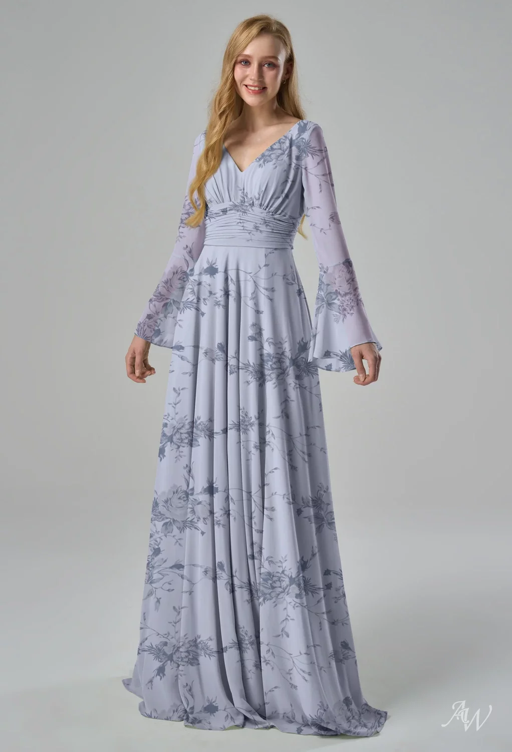 antique bridesmaid dresses AW.Bridal A-line V-Neck Floor Length Short Sleeves Floral Bridesmaid Dresses Floral Dress Antique Azure Rose Size 4