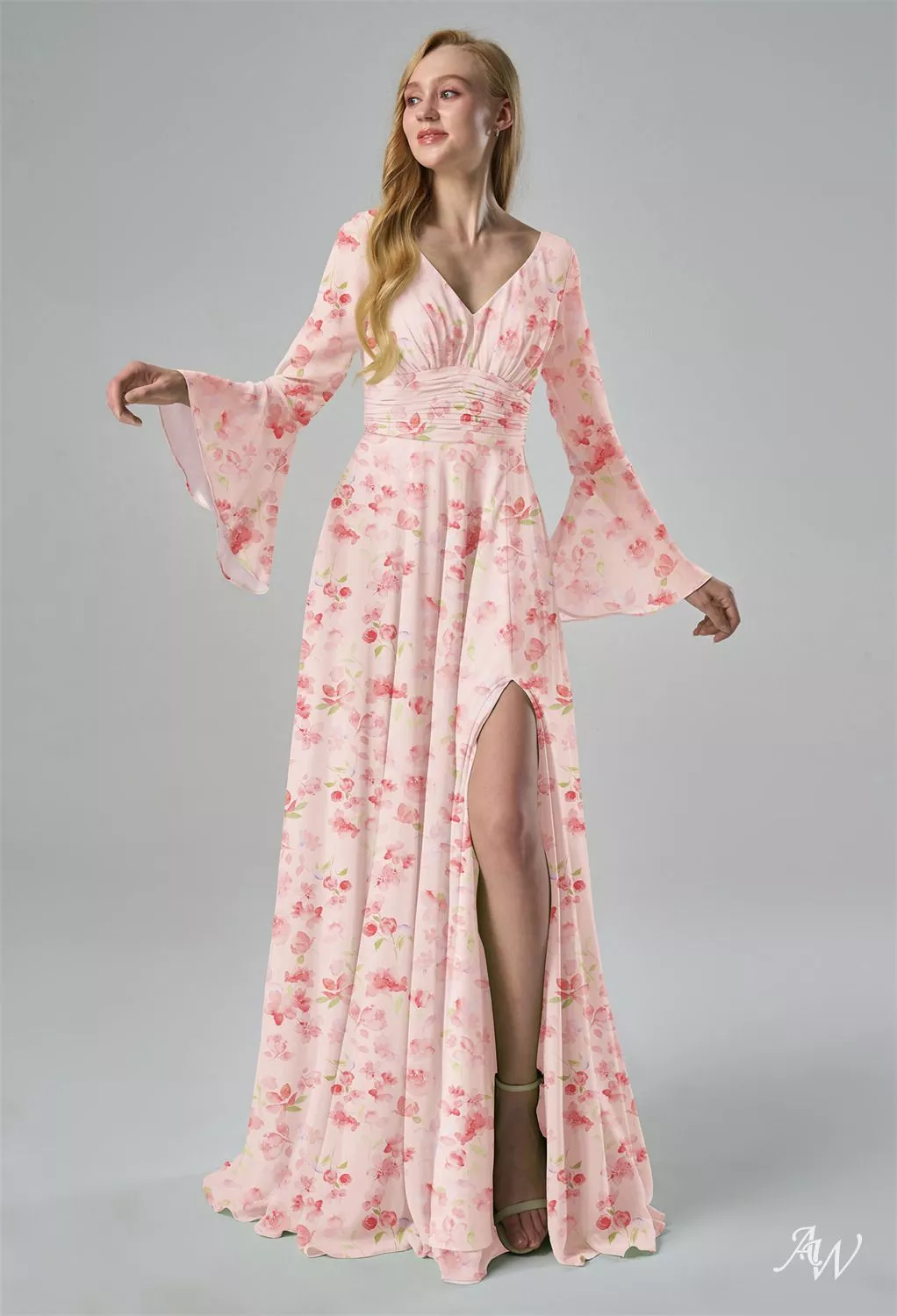 peach long sleeve bridesmaid dresses Peach Bridesmaid Dress Chiffon Size XS
