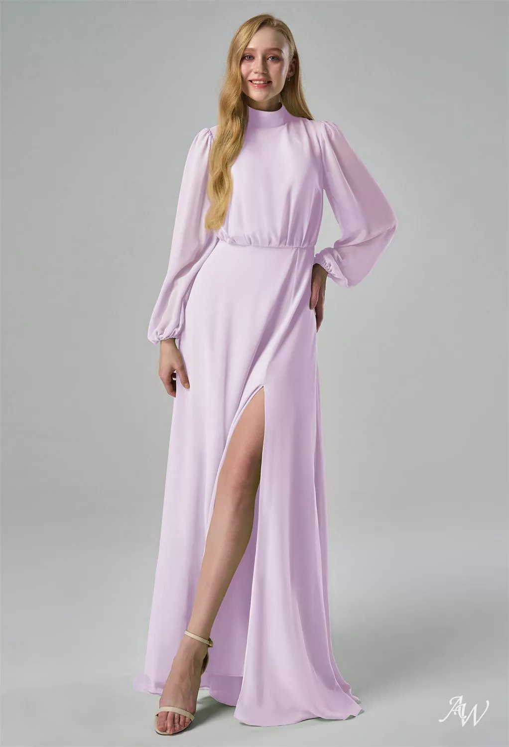 knee length dresses for ladies Wedtrend Women Elegant Lilac Long Bridesmaid Dress A-Line V Neck Chiffon Wedding Party Dress with Flowing Cape Sleeves, Chiffon Color / US18W main image 0
