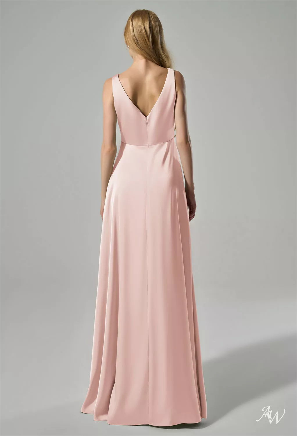 sage green and pink bridesmaid dresses AW.Bridal A-line V-Neck Floor Length Sleeveless Satin Ruching Long Dress Pearl Size 16 sage and pink bridesmaid dresses