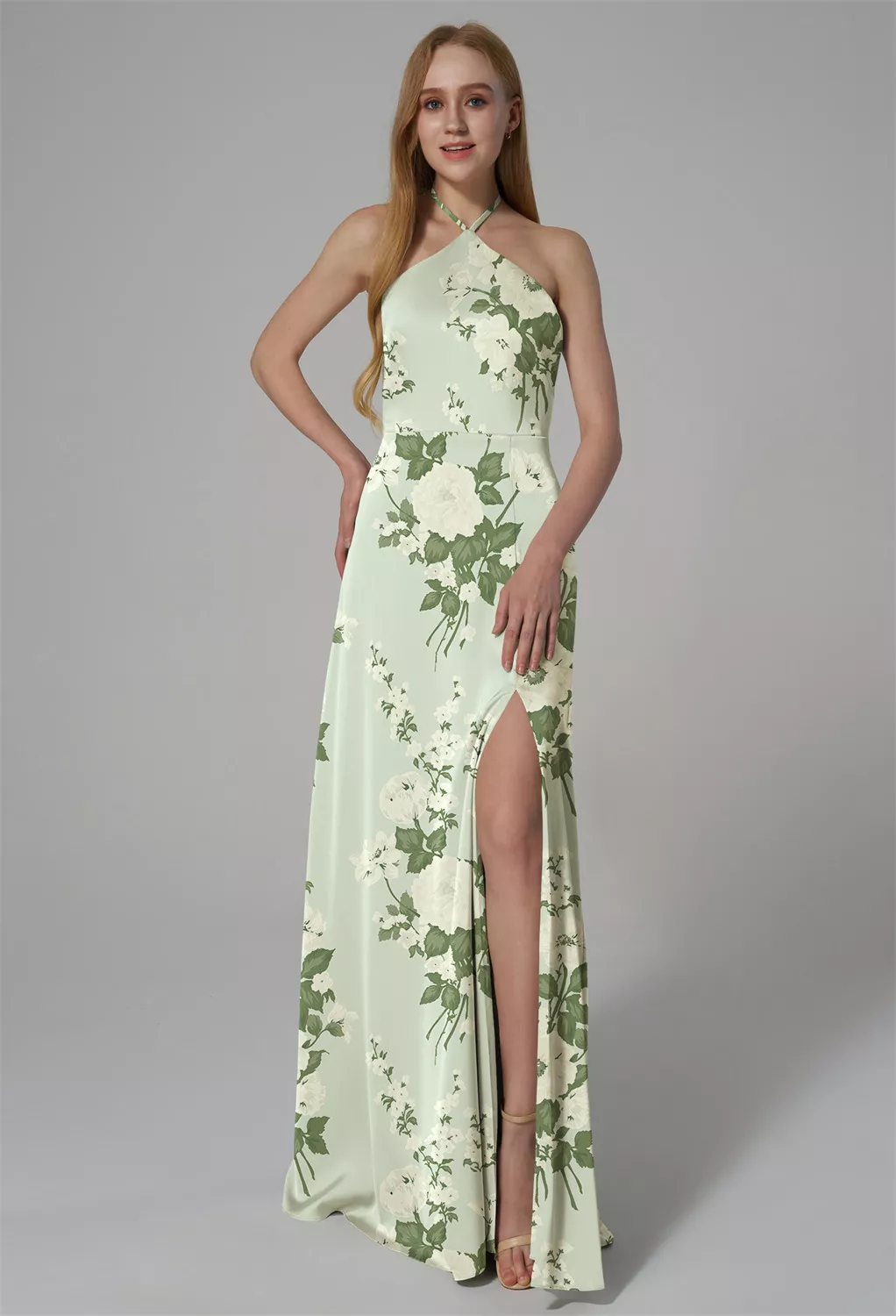 moss green bridesmaid dresses KissProm Cami Strap Pleated Sheath Satin Dress in Green, Moss / 8 this maxi dress delivers a polished and sophisticated look Bridesmaid Dress Green Halterneck Green
