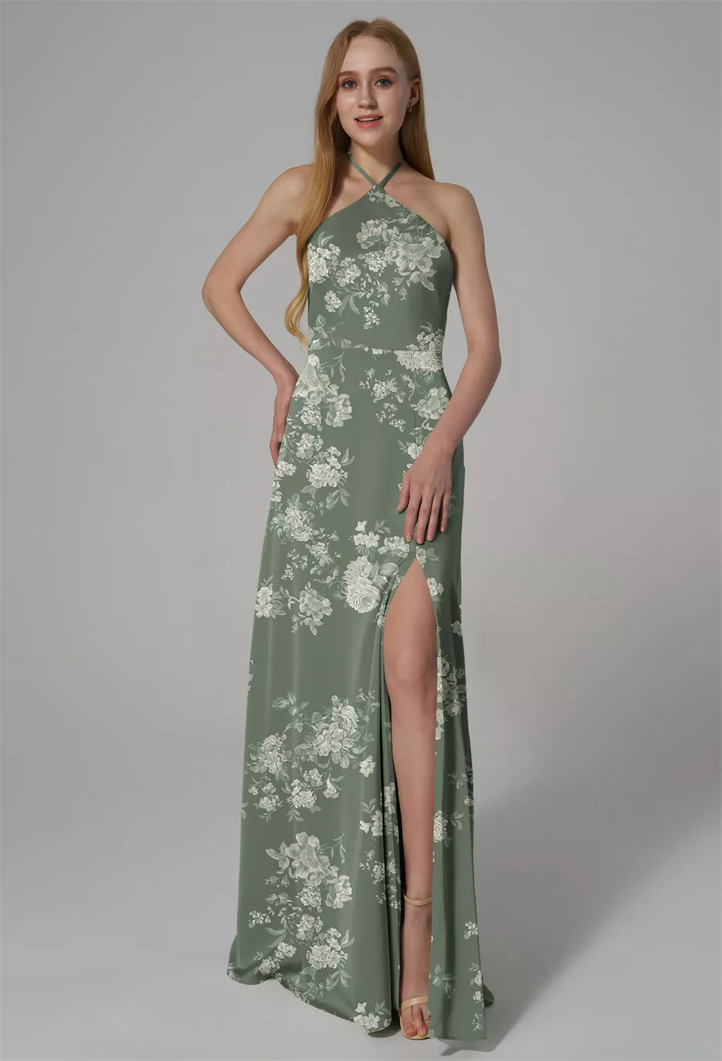 teal floral bridesmaid dress Trumpet Rose, Green Dresses Page 5 POV: When your hub Style:041899070 COLOR:Jungle Olive Hidden back zipper/clasp