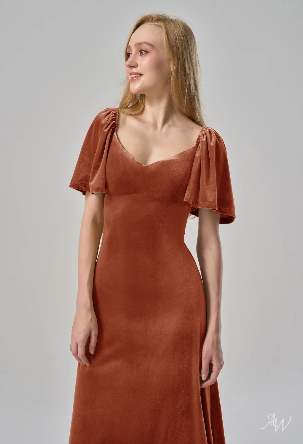 AW.Bridal A-Line V-Neck Ankle Length Short Sleeves Long Bridesmaid Dresses Dress Burnt Orange Size 8