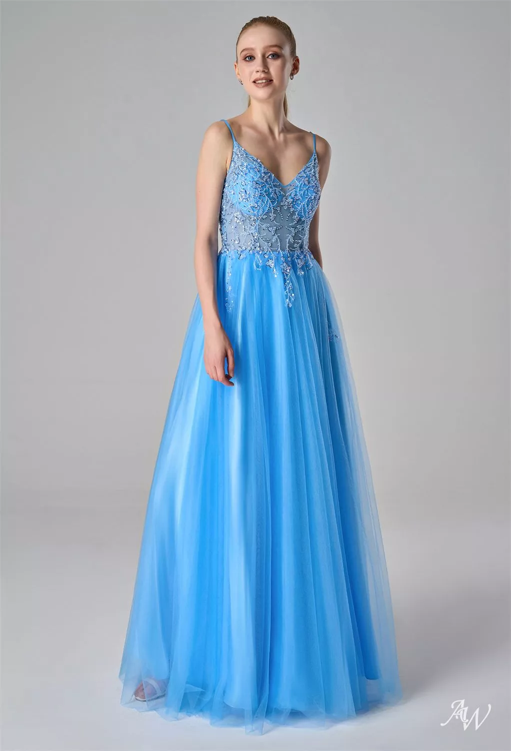 cerulean blue maxi dress Petal Fitted Gown – THEIA main image 0