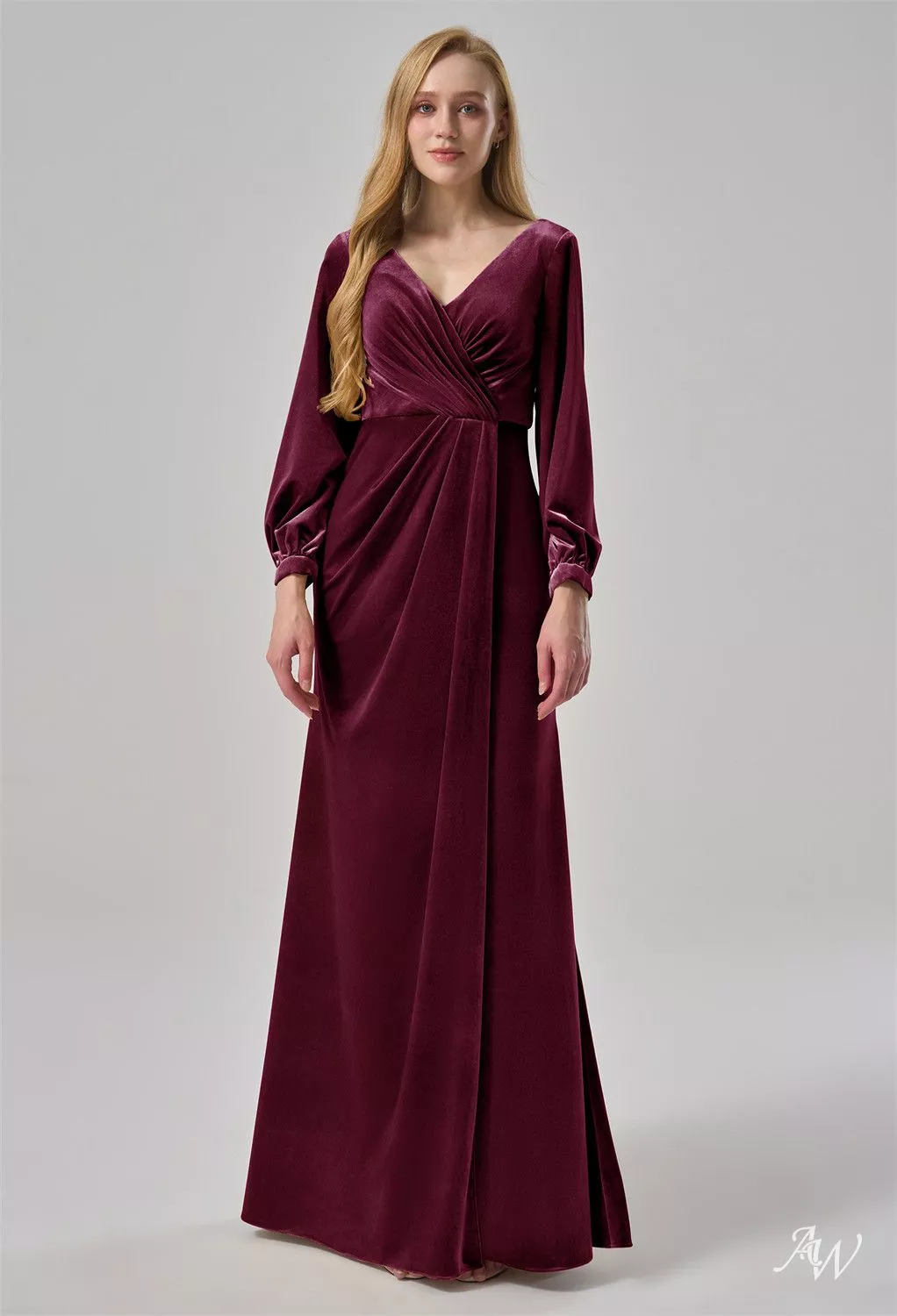 chinese dress ladies Elegant Long Half Sleeves A-line Burgundy Bridesmaid Dress with Slit –  FancyVestido main image 0