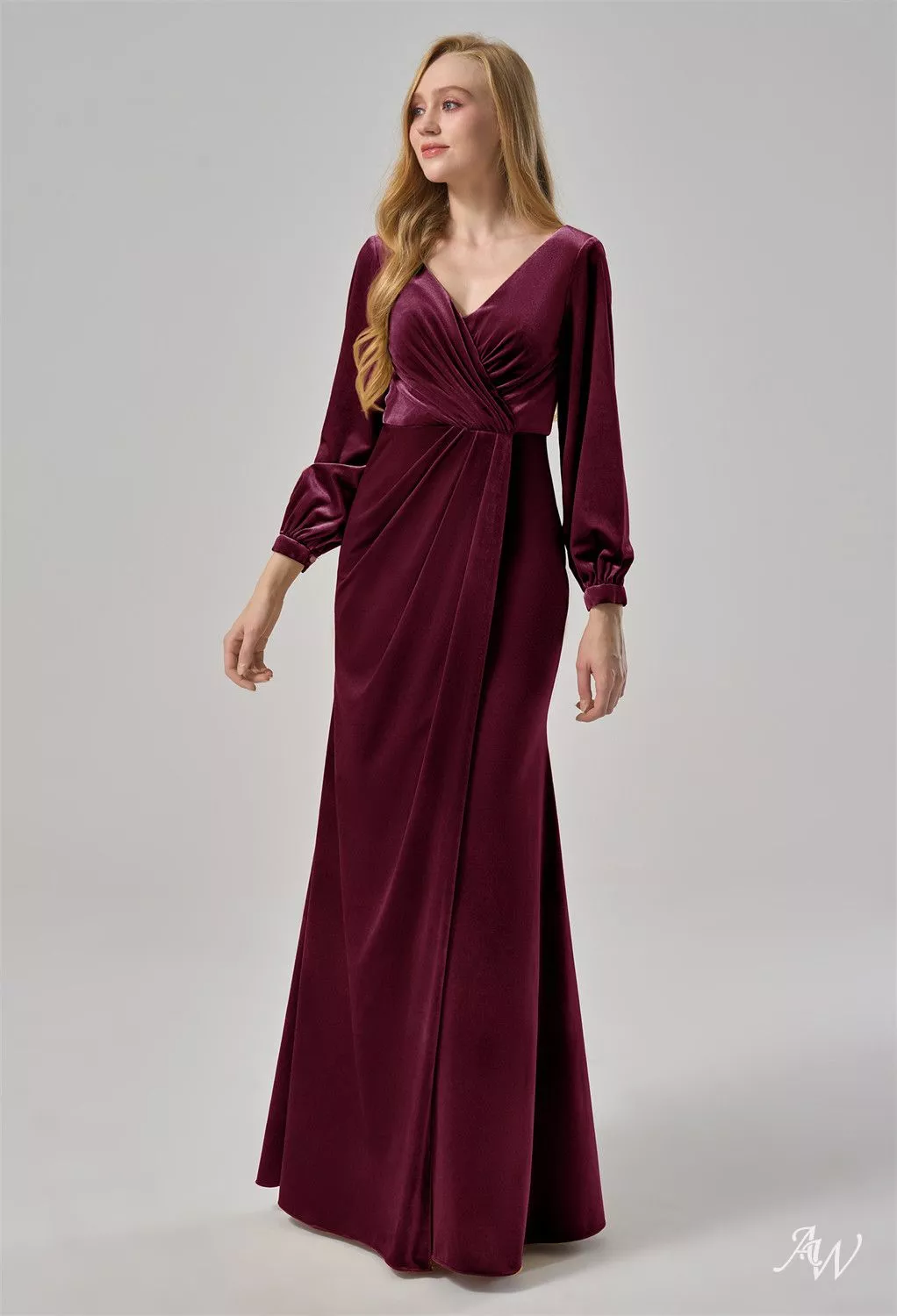 knee length dresses for ladies Square Neck Long Sleeve Chiffon Dress for Garden Weddings
