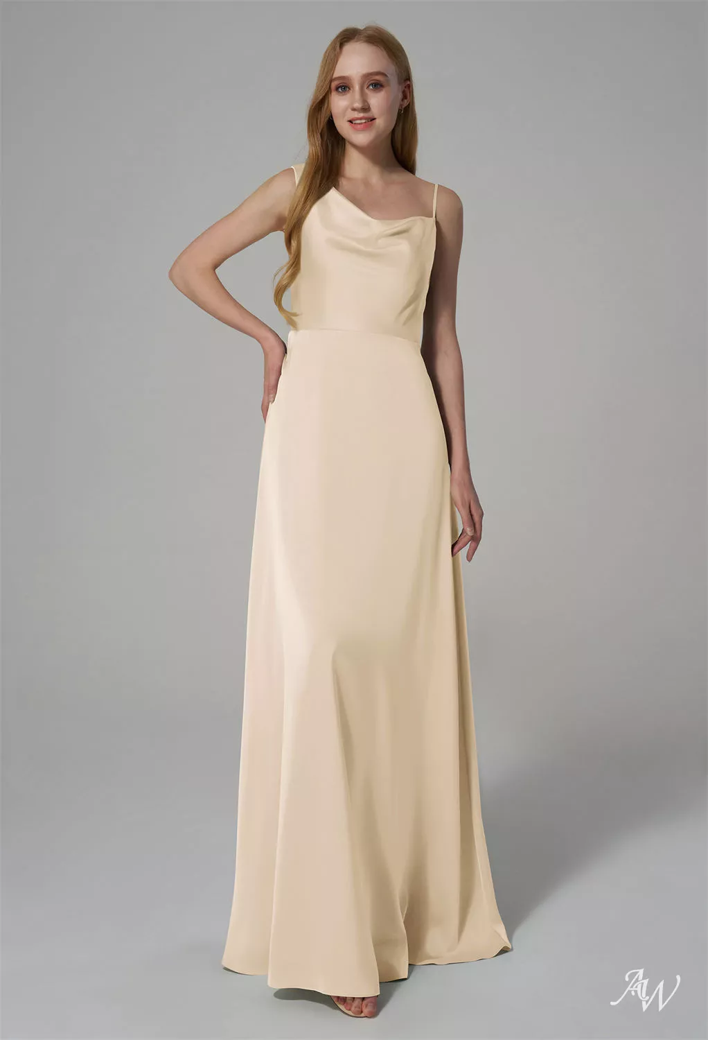 charmeuse champagne bridesmaid dresses AW.Bridal A-line One Shoulder Floor Length Sleeveless Spaghetti Straps Satin Long Dress Size 16 Color:Ivory-Black Women's Floral Shirts | Color_Orchid Bride dress day wear