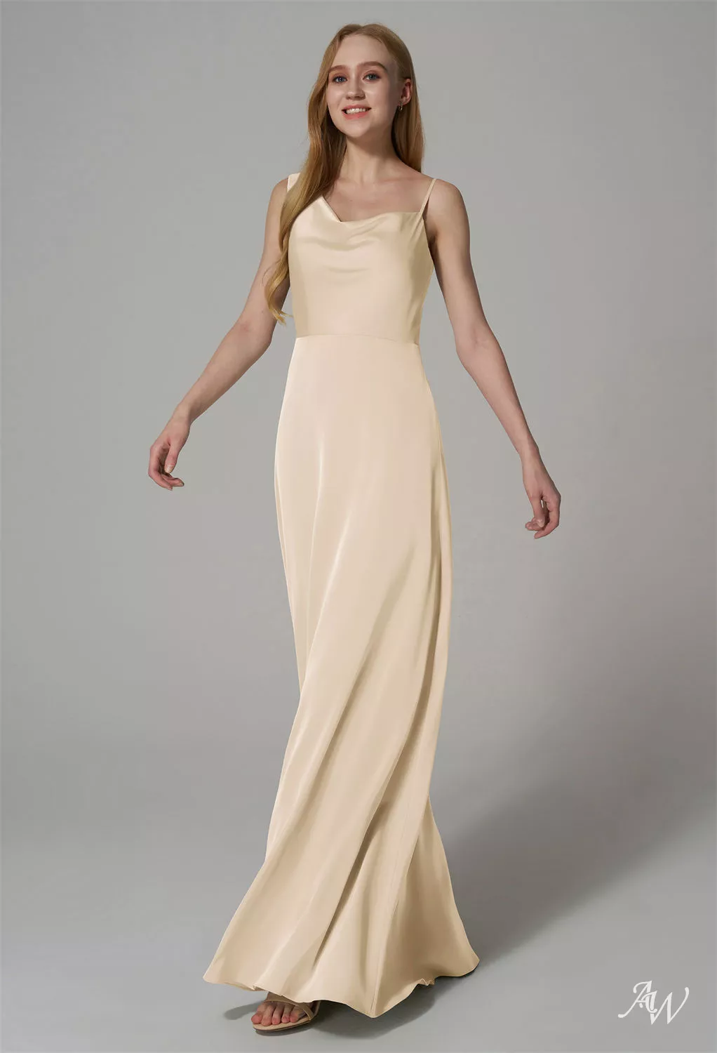open lace back dress One-Shoulder Long Champagne Prom Dress with Glitter Champagne / 18 main image 1