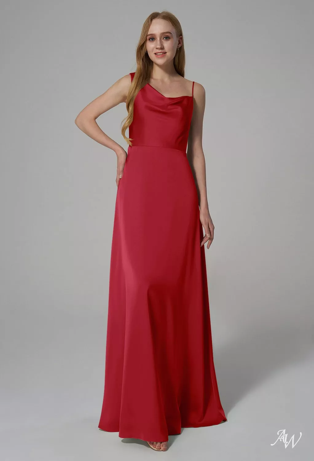 AW Annabella Dress, Blue Ashes Satin Charmeuse Floor Length One Shoulder  Bridesmaid Dresses | AW.Bridal