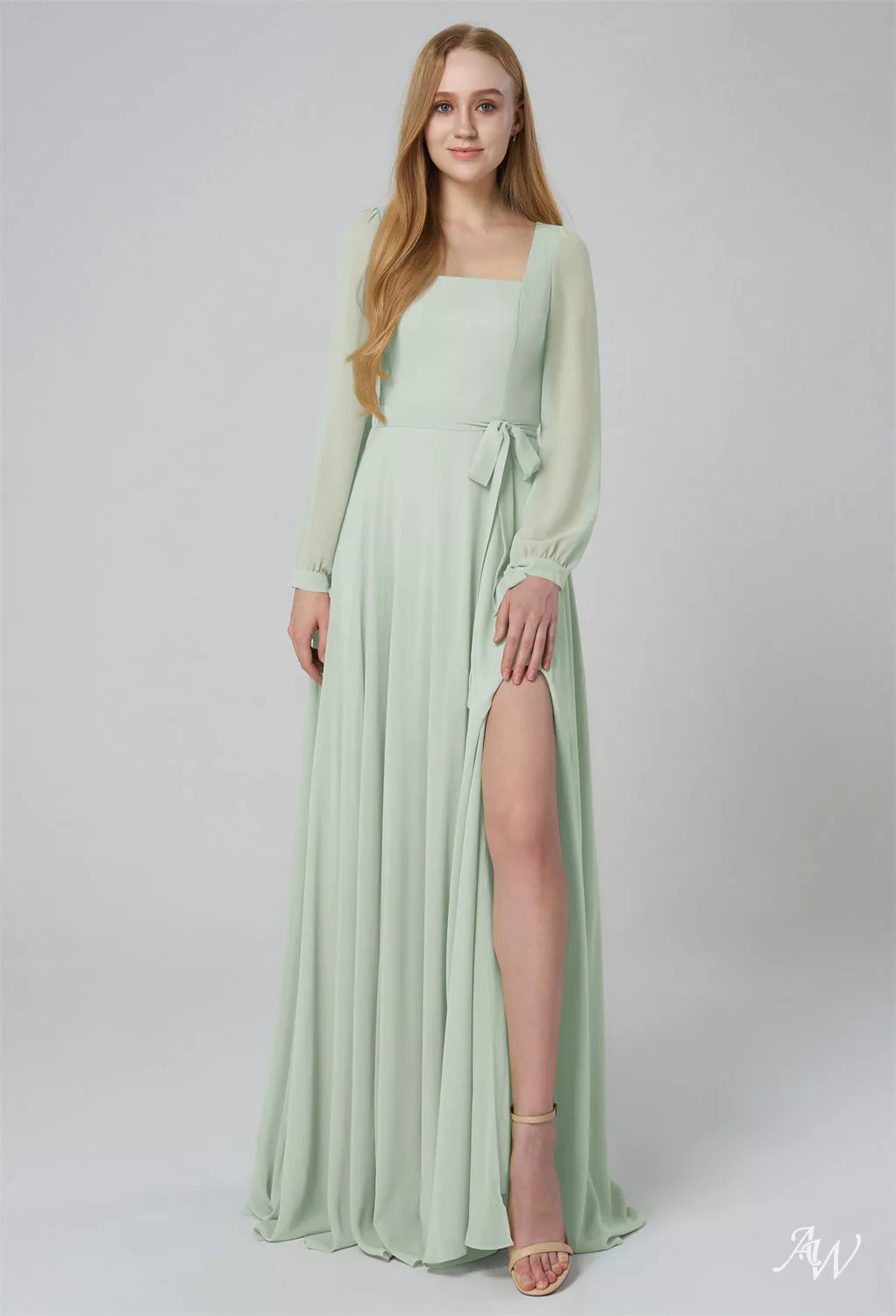 chinese dress ladies Sage Linen Puff Sleeve Dress L main image 0