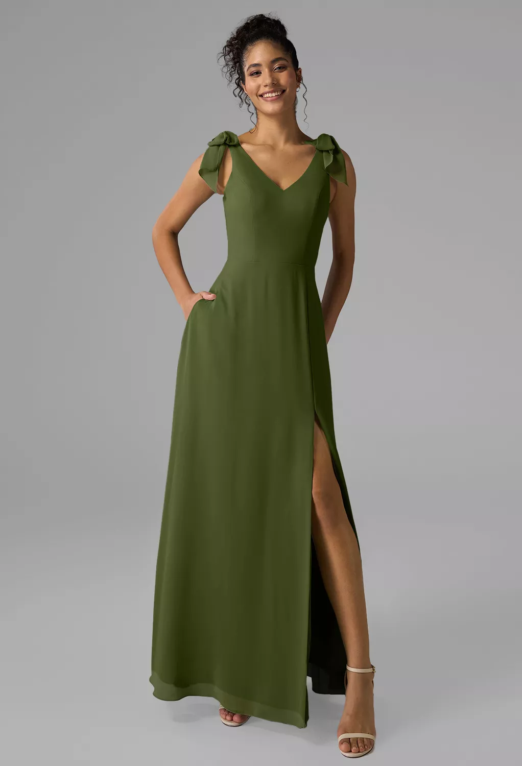 Green Olive Fall Wedding Guest Dresses | AW.Bridal