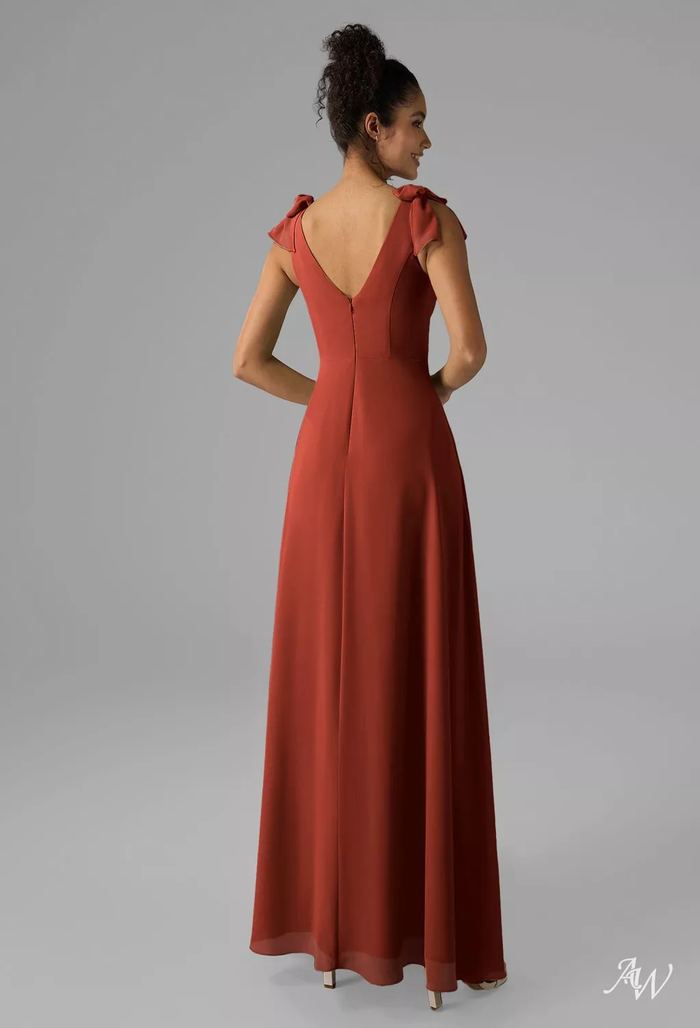 AW.Bridal A-line V-Neck Floor Length Sleeveless Bow/Bowknot Bows Split Long Bridesmaid Dresses Dress Rust Size 6